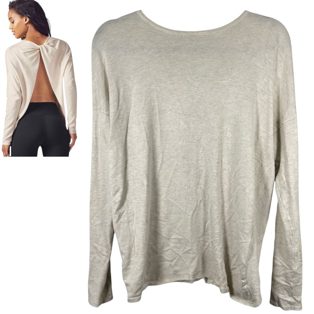 Fabletics Fabiana Tie Open Back Sweater Vanilla Heather Cream Size XS